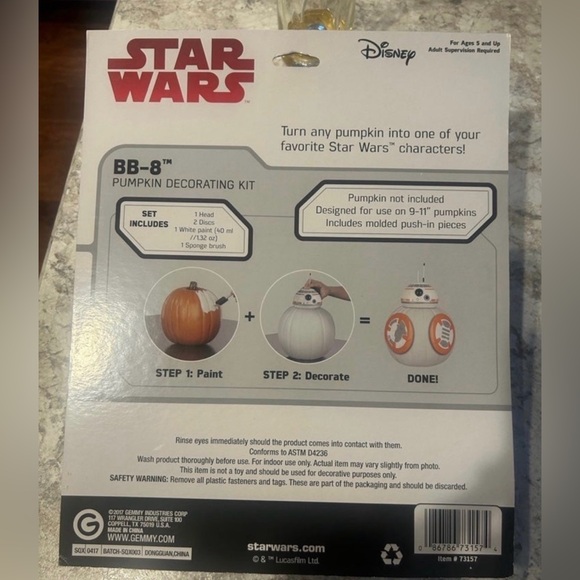 Star Wars BB8 Pumpkin Decorating Kit Halloween Jack-O-Lantern Disney Gemmy - Picture 5 of 6